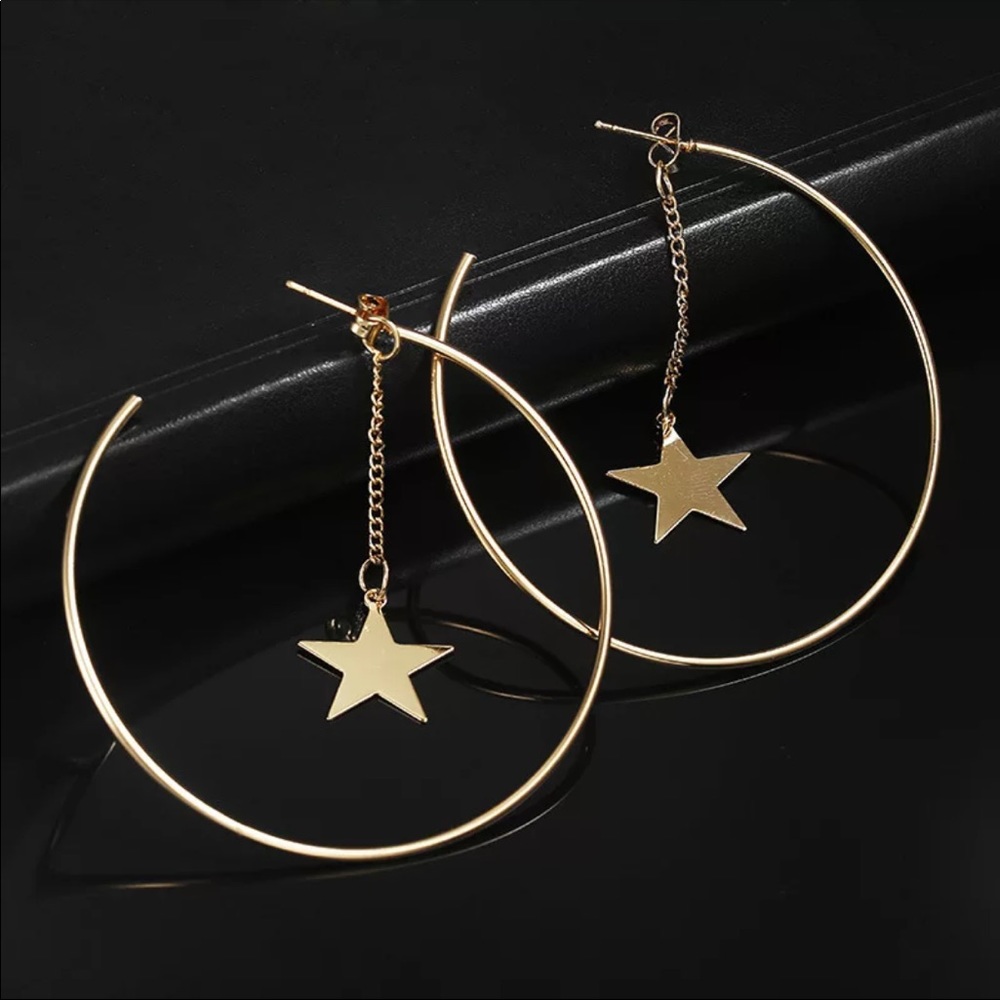 Oversized Drop Star Hoops - Picture 2 of 4